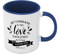 Mon commandement est celui-ci : Aimez-vous les uns les autres comme je vous ai aimés. Mug à café fantaisie en céramique imprimée recto verso, 325 ml (11 oz), idéal comme cadeau pour maman, papa, un am