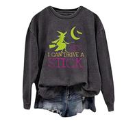 Mon compte, Lettres de sorcière d'Halloween « Yes I Can Drive A Stick », Pull à capuche imprimé à manches longues Robe en tricot avec femmes, gris foncé, L