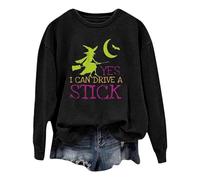 Mon compte, Lettres de sorcière d'Halloween « Yes I Can Drive A Stick », Pull à capuche imprimé à manches longues Robe en tricot avec femmes, Noir , XXL