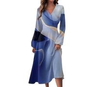 mon compte Robe Femme Chic Et Elegant Col V Chic Et Elegant Large Vêtements Reveillon Couleur Uni Robe Ete Femme Mi Longue Vintage Printemps Pas Cher Robe Gala Femme 02 Bleu Royal L