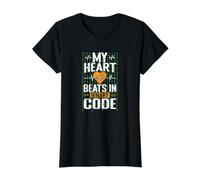 Mon cœur Bat en Code Binaire T-Shirt Graphique avec Valeur, Femme, Noir, XS