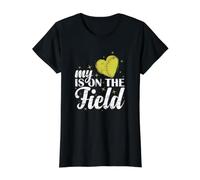 Mon cœur est sur Le Terrain T-Shirt Graphique avec Valeur, Femme, Noir, XL