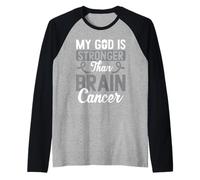 Mon Dieu est Plus Fort Que Le Guerrier de la Sensibilisation au Cancer du Cerveau Manche Raglan