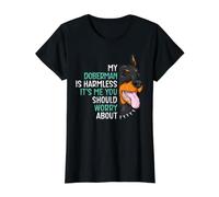 Mon Doberman est Inoffensif, C'est Moi, tu Devrais t'inquiéter T-Shirt Graphique avec Valeur, Femme, Noir, S