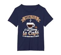 Mon Fils C'est comme Le Café Il a Un Grain Je L'adore T-Shirt, Femme Grandes Tailles, Bleu Marine, 2X