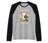Mon Fils Vous attendra chez Home Baseball Catcher Manche Raglan