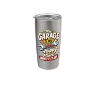Mon garage est mon endroit heureux Un mécanicien drôle Gobelet isotherme en acier inoxydable double paroi