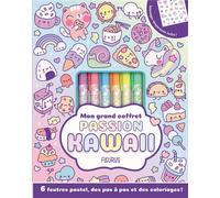 Mon Grand Coffret Passion Kawaii - Avec 6 Feutres, 1 Bloc De Dessins Et Coloriages, Et Une Planche De Tatouages Éphémères
