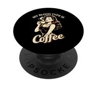 Mon Groupe sanguin est Coffee Retro Pin Up Girl Barista PopSockets PopGrip Adhésif