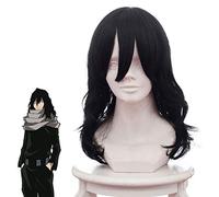 Mon héros académique Shouta Aizawa gomme tête Cosplay perruque noir longue ondulée bouclés Cosplay perruque Cosplay cheveux Boku pas de héros Akademia perruque taille unique noir