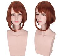 Mon héros Boku Academy dans l'académie Hero Uraraka Ochako Brown court Bobo perruque résistante à la chaleur Cosplay + casquette de perruque gratuite