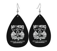 Mon héros est maintenant mon ange Cerveau Cancer Awarene Boucles d'oreilles en cuir pour femmes Dangle Boucle d'oreille Pendentif avec crochet Cadeaux pour adultes Adolescentes Femmes Filles Accessoi