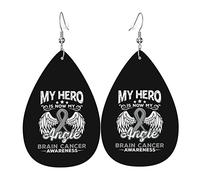 Mon héros est maintenant mon ange Cerveau Cancer Awarene Boucles d'oreilles en cuir pour femmes Dangle Boucle d'oreille Pendentif avec crochet Cadeaux pour adultes Adolescentes Femmes Filles Accessoi