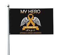 Mon héros est maintenant mon ange Drapeau de sensibilisation au cancer de l'appendice 3x5 pieds Bannière Affiche Toile de fond décorative Décoration murale Polyester S'applique au jardin Cour Maison D