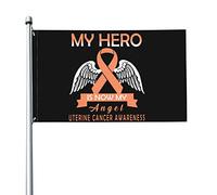 Mon héros est maintenant mon ange Drapeau de sensibilisation au cancer de l'utérus 3x5 pieds Bannière Affiche Toile de fond décorative Décoration murale Polyester S'applique au jardin Cour Maison Dind