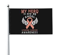 Mon héros est maintenant mon ange Drapeau de sensibilisation au cancer de l'utérus 3x5 pieds Bannière Affiche Toile de fond décorative Décoration murale Polyester S'applique au jardin Cour Maison Dind