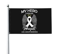Mon héros est maintenant mon ange Drapeau de sensibilisation au cancer du poumon 3 x 5 pieds Bannière Affiche Toile de fond décorative Décoration murale Polyester S'applique au jardin Cour Maison Dind