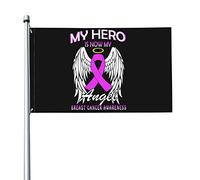 Mon héros est maintenant mon ange Drapeau de sensibilisation au cancer du sein 3x5 pieds Bannière Affiche Toile de fond décorative Décoration murale Polyester S'applique au jardin Cour Maison Dindoor