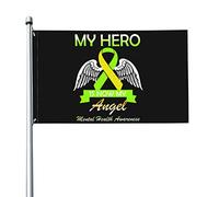 Mon héros est maintenant mon ange Drapeau de sensibilisation mentale 3x5 pieds Bannière Affiche Toile de fond décorative Décoration murale Polyester S'applique au jardin Cour Maison Dindoor Extérieur