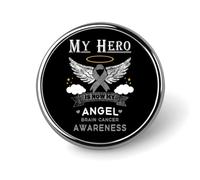 Mon héros est maintenant mon ange - Insigne rond en métal de sensibilisation au cancer du cerveau, broche élégante à motif patriotique, insignes décoratifs pour hommes et femmes