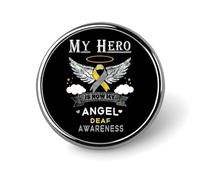 Mon héros est maintenant mon ange - Insigne rond en métal pour la sensibilisation à la surdité, broche élégante à motif patriotique, insignes décoratifs pour hommes et femmes