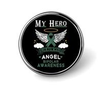 Mon héros est maintenant mon ange - Insigne rond en métal pour la sensibilisation au trouble bipolaire, broche élégante à motif patriotique, insignes décoratifs pour hommes et femmes