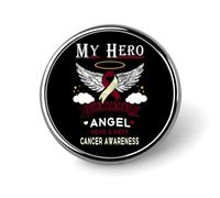 Mon héros est maintenant mon ange - Insigne rond en métal représentant un cancer de la tête et du cou, broche décorative élégante à motif patriotique pour hommes et femmes