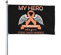Mon héros est maintenant mon ange Sensibilisation au cancer de l'utérus 2 drapeaux 4x6 pieds Bannière Patio Pelouse et jardin Décoration extérieure Drapeaux Couleurs vives et résistant à la décolorati