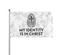 Mon identité est en Christ, Christian Cross Nails Drapeau décoratif extérieur de qualité supérieure de 3 x 5 pieds - Couleurs vives, coupe-vent et résistant à l'eau - Idéal pour le jardin et les évén