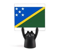 Mon Islands Drapeau national Océanie Pays Memo Holder Cartoon Noir Chat Stand Décoration