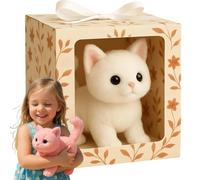 Mon Jouet de Chat Réaliste - Apportez Une Joie Et Une Chaleur sans Fin, Un Chat en Peluche Interactif pour Les Adultes, Un Animal en Peluche Réaliste Qui Marche, Miaules Et Queue Remue White