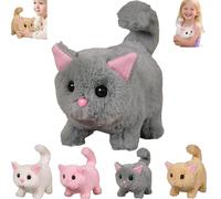 Mon Jouet pour Chat réaliste - Kitten Robot AI 2025, Chat en Peluche interactif pour Adultes, Animal en Peluche réaliste Qui Marche, miaule et remue la Queue. (Gris)