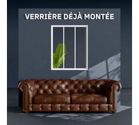 Mon Marché Déco Verrière Atelier 3 Carreaux en Acier et Verre Trempé Transparent, Déjà Montée, Prête à Poser - L. 110 cm H. 90 cm - Blanc