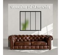 Mon Marché Déco Verrière Atelier 4 Carreaux en Acier et Verre Trempé Dépoli, Déjà Montée, Prête à Poser - L. 120 cm H. 90 cm - Noir Mat