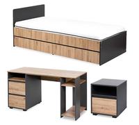 Mon Mobilier Design Dalia Chambre Enfant Adolescent avec lit, Chevet, Bureau Anthracite/Chêne