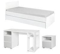 Mon Mobilier Design Dalia Chambre Enfant Adolescent avec lit, Chevet, Bureau Blanc