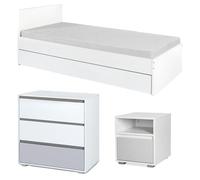 Mon Mobilier Design Dalia Chambre Enfant Adolescent avec lit, Chevet, Commode Blanc