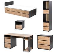 Mon Mobilier Design Dalia Chambre Enfant Adolescent avec lit, Chevet, Commode, Etagère, Bureau Anthracite/Chêne