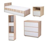 Mon Mobilier Design Dalia Chambre Enfant Adolescent avec lit, Chevet, Commode, Etagère Hêtre