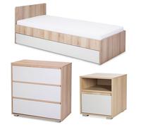 Mon Mobilier Design Dalia Chambre Enfant Adolescent avec lit, Chevet, Commode Hêtre