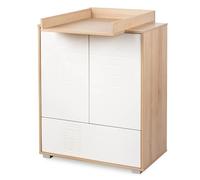 Mon Mobilier Design IDA Commode bébé en Bois 2 Portes 1 tiroir Blanc/Bois avec Plan à Langer Amovible
