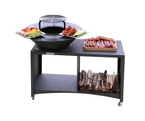 Mon Mobilier Design Island Brasero îlot avec Plaque et Grille Amovible en Acier Barbecue plancha extérieur Ø 100 cm