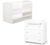 Mon Mobilier Design Karolina II Ensemble lit bébé 120x60 et Commode à Langer 3 tiroirs Blanc