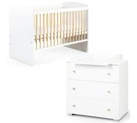KAROLINA II Ensemble lit bébé 120x60 et commode à langer 3 tiroirs Blanc / Pin