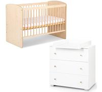 Mon Mobilier Design Karolina II Ensemble lit bébé 120x60 et Commode à Langer 3 tiroirs Pin