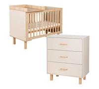 Mon Mobilier Design Laura Ensemble bébé Commode et lit évolutif 120x60 Champagne + Plan à Langer lit