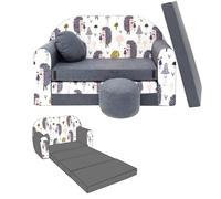 Mon Mobilier Design Nino Canapé Convertible lit pour Enfant avec Pouf et Coussin Oeko-TEX Hérissons Gris