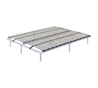 Mon Mobilier Design Ortho Sommier à Lattes en Acier avec Bande stabilisatrice Blanc 200x200 cm avec Pieds