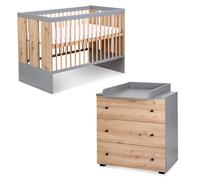 Mon Mobilier Design Pauline Ensemble Commode à Langer + lit bébé Bois/Gris 120x60 cm