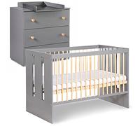 Mon Mobilier Design Pauline Ensemble Commode à Langer + lit bébé Gris/Bois 120x60 cm